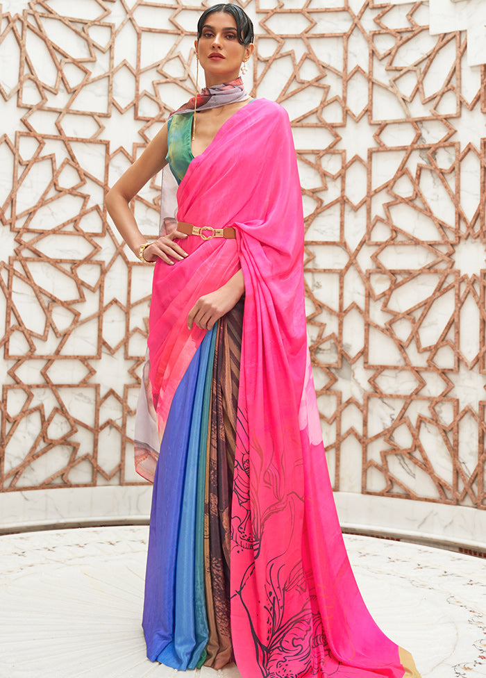 Pink Crepe Woven Silk Saree With Blouse - Indian Silk House Agencies