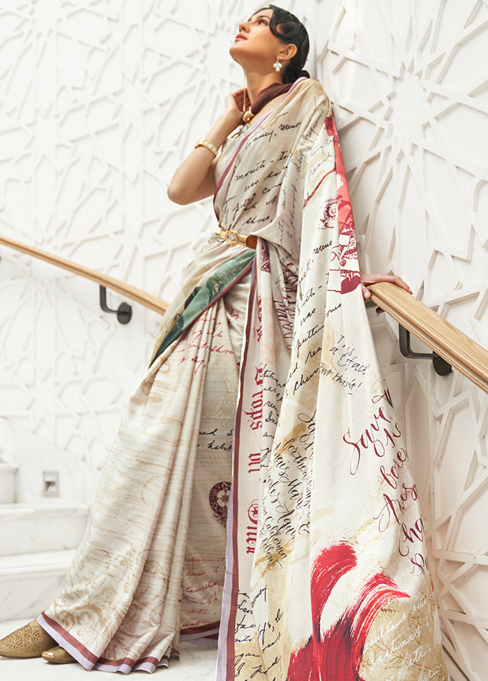 Beige Crepe Woven Silk Saree With Blouse - Indian Silk House Agencies
