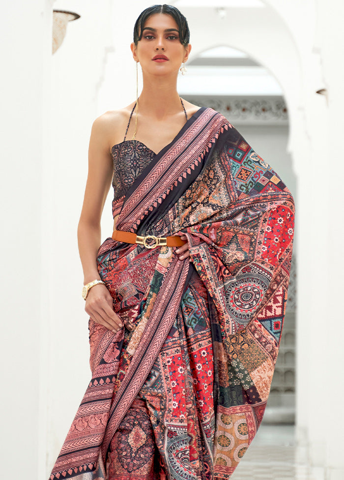 Black Crepe Woven Silk Saree With Blouse - Indian Silk House Agencies