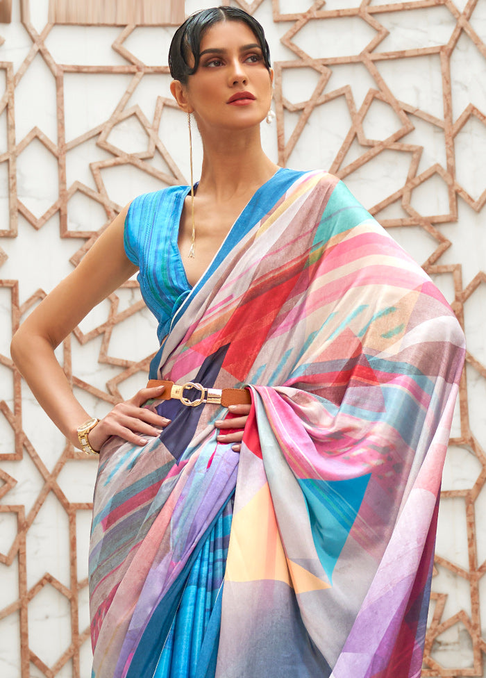 Sky Blue Crepe Woven Silk Saree With Blouse - Indian Silk House Agencies