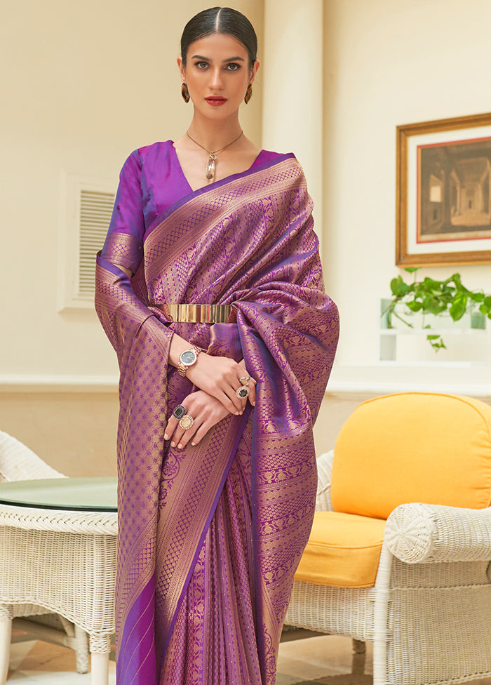 Purple Silk Zari Woven Saree With Blouse - Indian Silk House Agencies