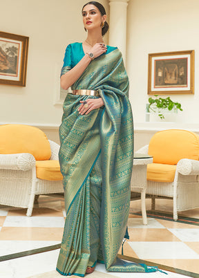 Blue Silk Zari Woven Saree With Blouse - Indian Silk House Agencies