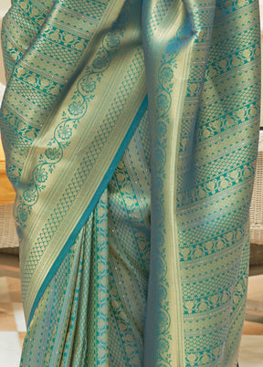 Blue Silk Zari Woven Saree With Blouse - Indian Silk House Agencies