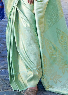 Sea Green Spun Silk Saree With Blouse Piece