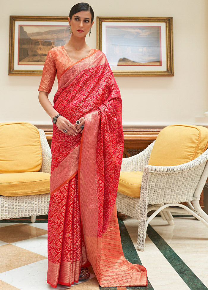 Red Spun Silk Saree With Blouse Piece - Indian Silk House Agencies