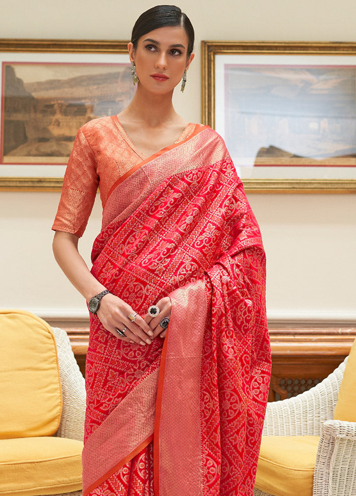 Red Spun Silk Saree With Blouse Piece - Indian Silk House Agencies