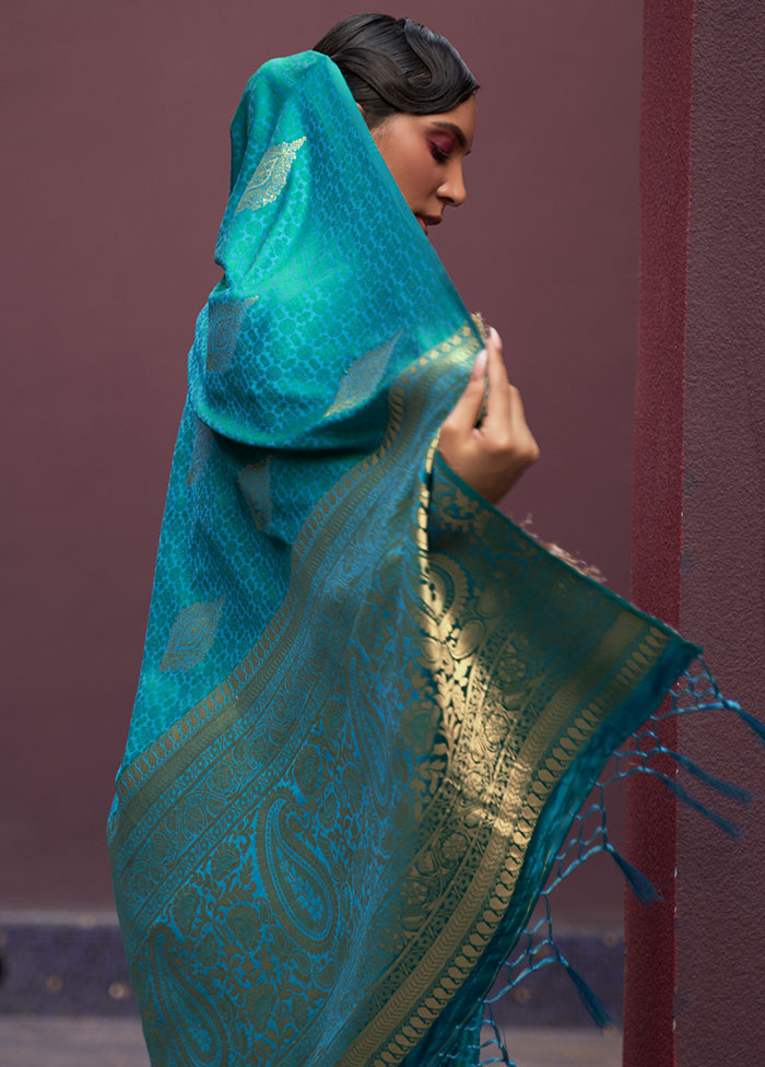 Turquoise Spun Silk Woven Work Saree With Blouse - Indian Silk House Agencies