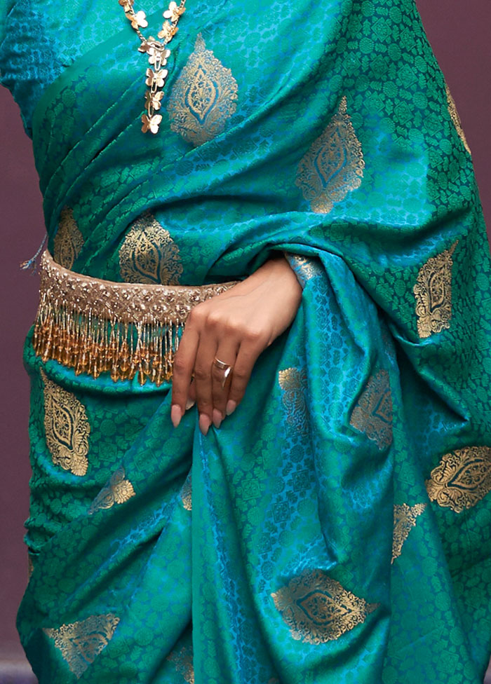 Turquoise Spun Silk Woven Work Saree With Blouse - Indian Silk House Agencies