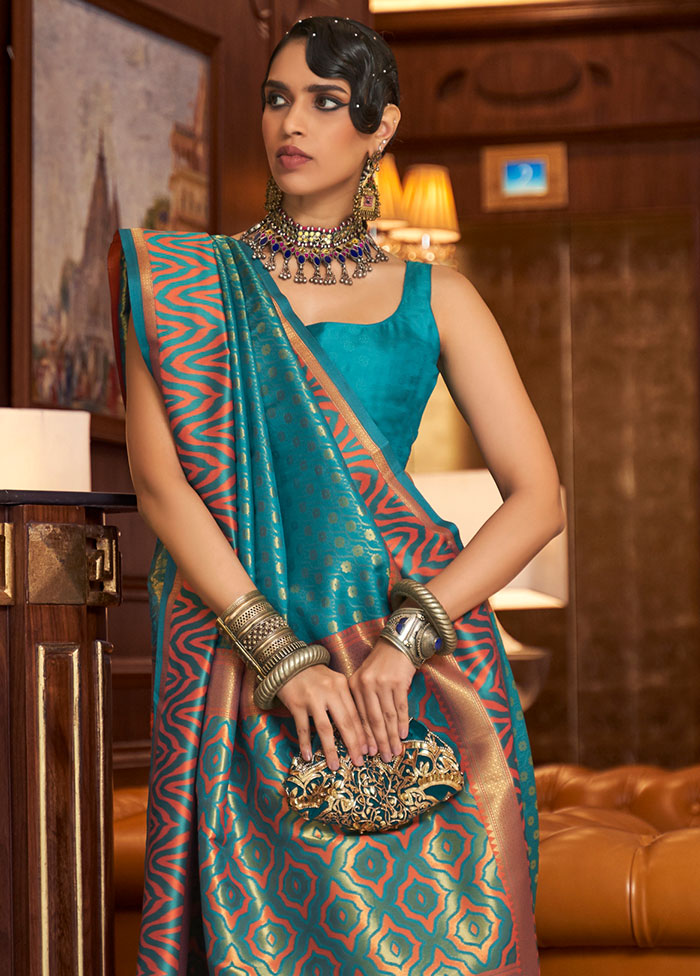 Rama Spun Silk Woven Work Saree With Blouse - Indian Silk House Agencies