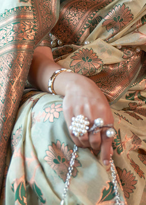 Beige Organza Zari Woven With Blouse - Indian Silk House Agencies