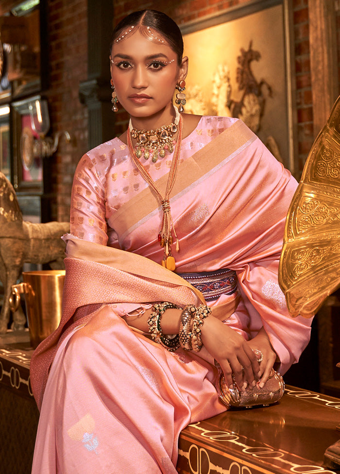 Pink Spun Silk Saree With Blouse Piece - Indian Silk House Agencies