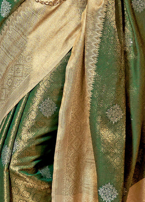 Green Spun Silk Saree With Blouse Piece - Indian Silk House Agencies