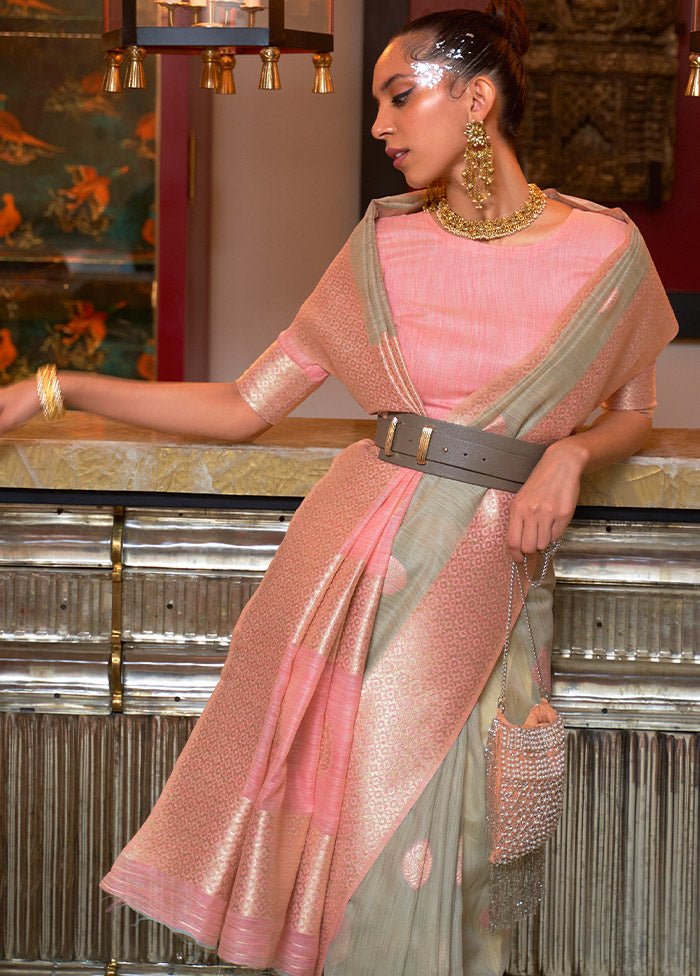Brown Linen Silk Saree With Blouse Piece - Indian Silk House Agencies