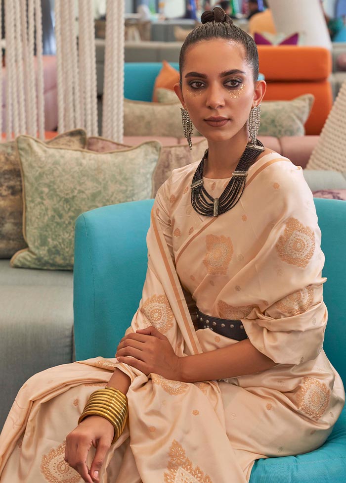 Cream Spun Silk Woven Work Saree With Blouse - Indian Silk House Agencies