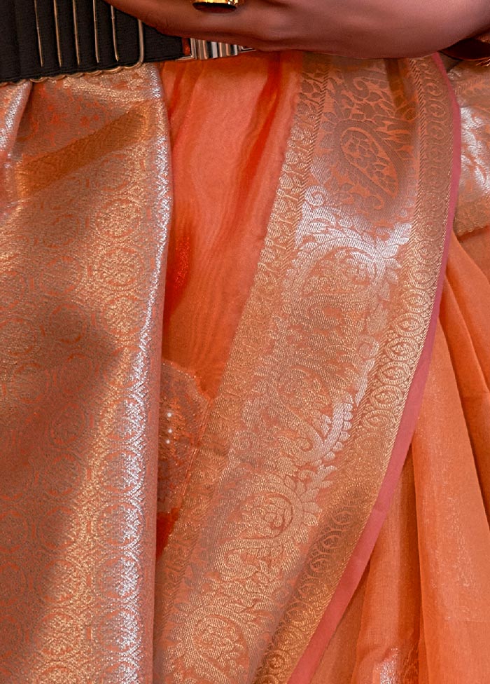 Orange Organza Sequence Work Saree With Blouse - Indian Silk House Agencies