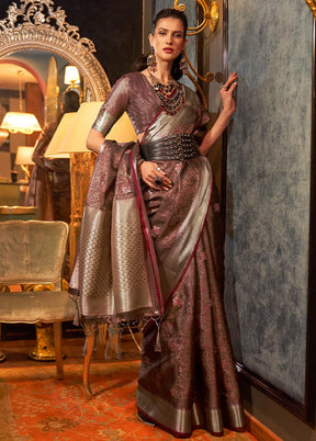 Brown Organza Woven Work Saree With Blouse - Indian Silk House Agencies