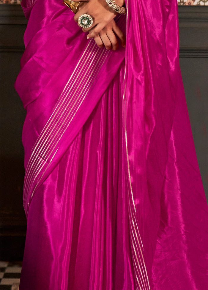 Pink Satin Silk Saree With Blouse Piece