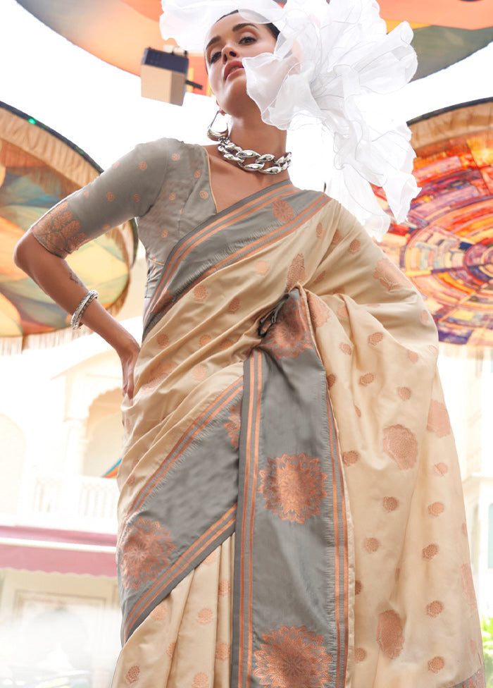 Cream Dupion Silk Saree With Blouse Piece