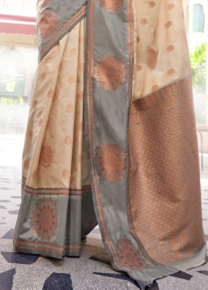 Cream Dupion Silk Saree With Blouse Piece