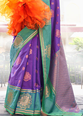 Purple Dupion Silk Saree With Blouse Piece