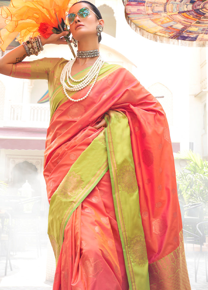 Orange Dupion Silk Saree With Blouse Piece