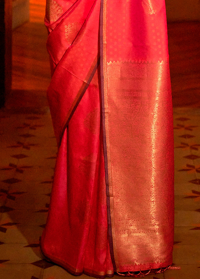 Pink Dupion Silk Saree With Blouse Piece