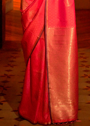 Pink Dupion Silk Saree With Blouse Piece