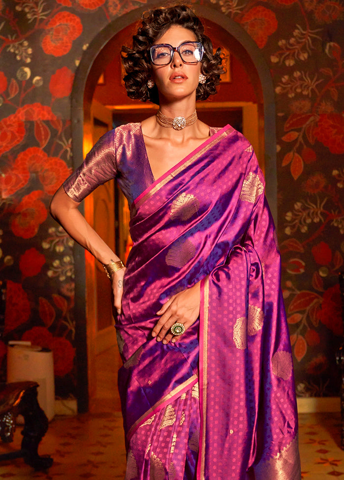 Purple Dupion Silk Saree With Blouse Piece