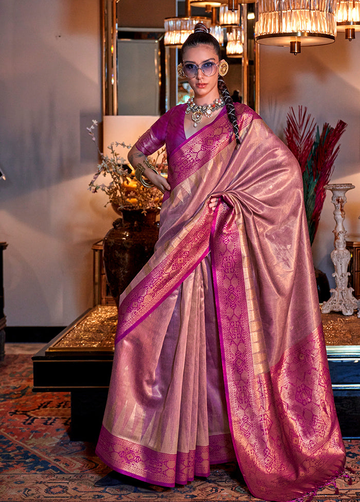 Pink Spun Silk Saree With Blouse Piece