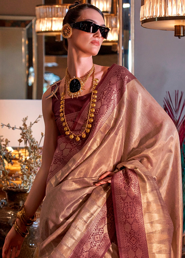 Brown Spun Silk Saree With Blouse Piece