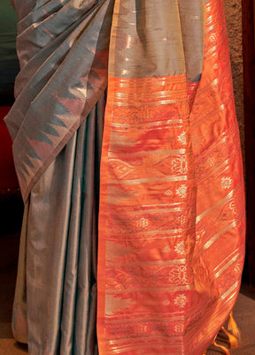 Grey Tussar Silk Saree With Blouse Piece