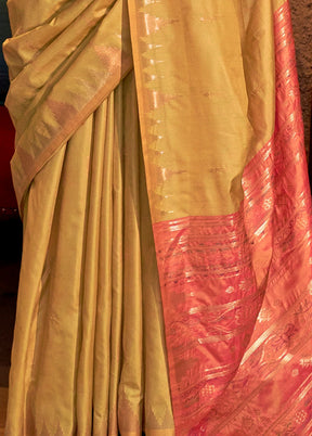 Lemon Green Tussar Silk Saree With Blouse Piece