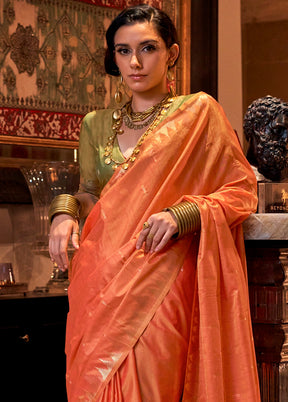 Orange Tussar Silk Saree With Blouse Piece