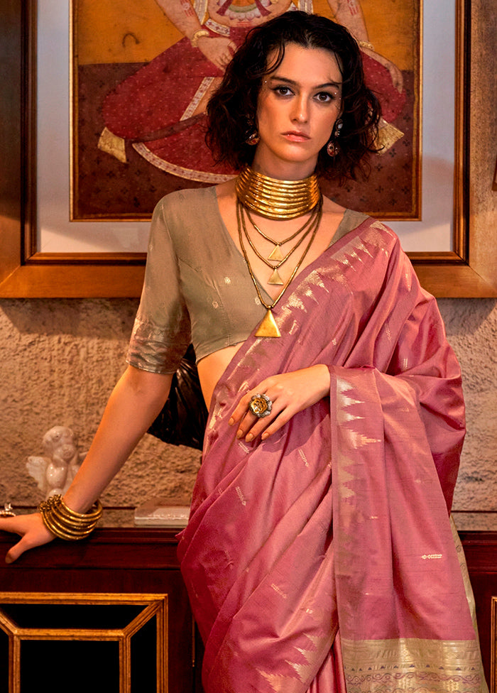 Pink Tussar Silk Saree With Blouse Piece