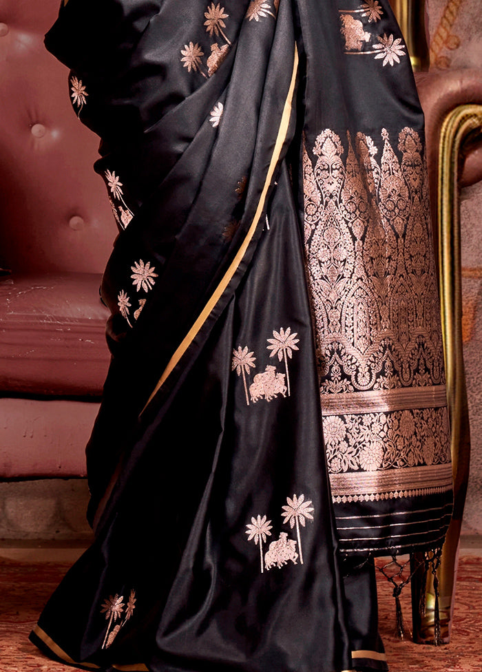 Black Spun Silk Saree With Blouse Piece