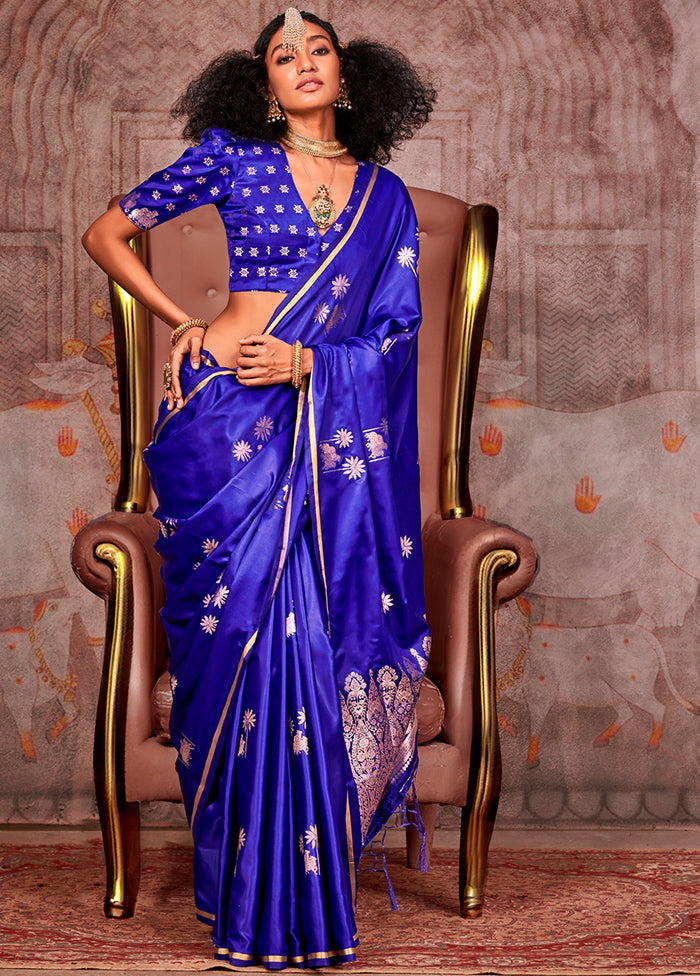 Electric Blue Spun Silk Saree With Blouse Piece