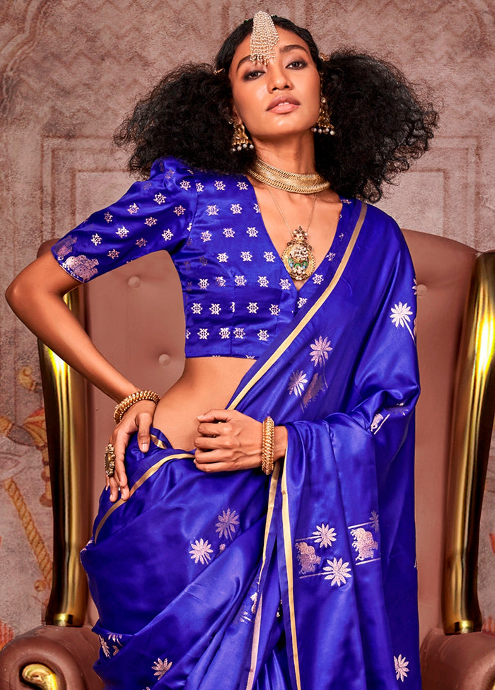 Electric Blue Spun Silk Saree With Blouse Piece