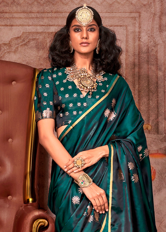 Green Spun Silk Saree With Blouse Piece