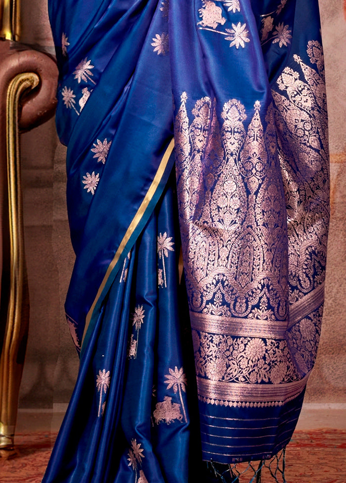 Blue Spun Silk Saree With Blouse Piece