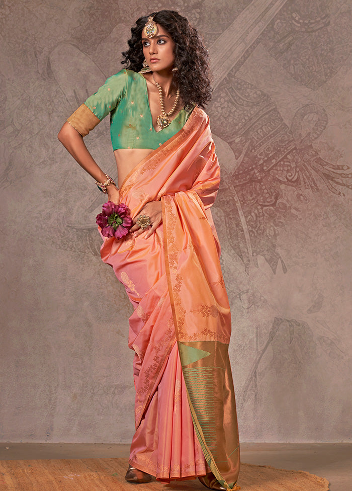 Orange Spun Silk Saree With Blouse Piece