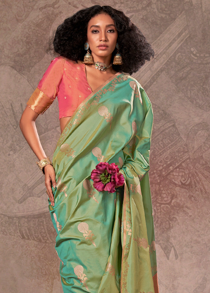 Green Spun Silk Saree With Blouse Piece