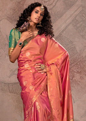 Peach Spun Silk Saree With Blouse Piece