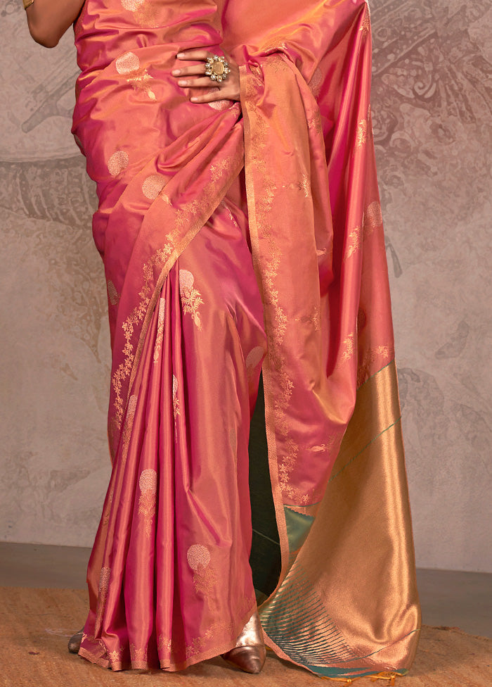 Peach Spun Silk Saree With Blouse Piece