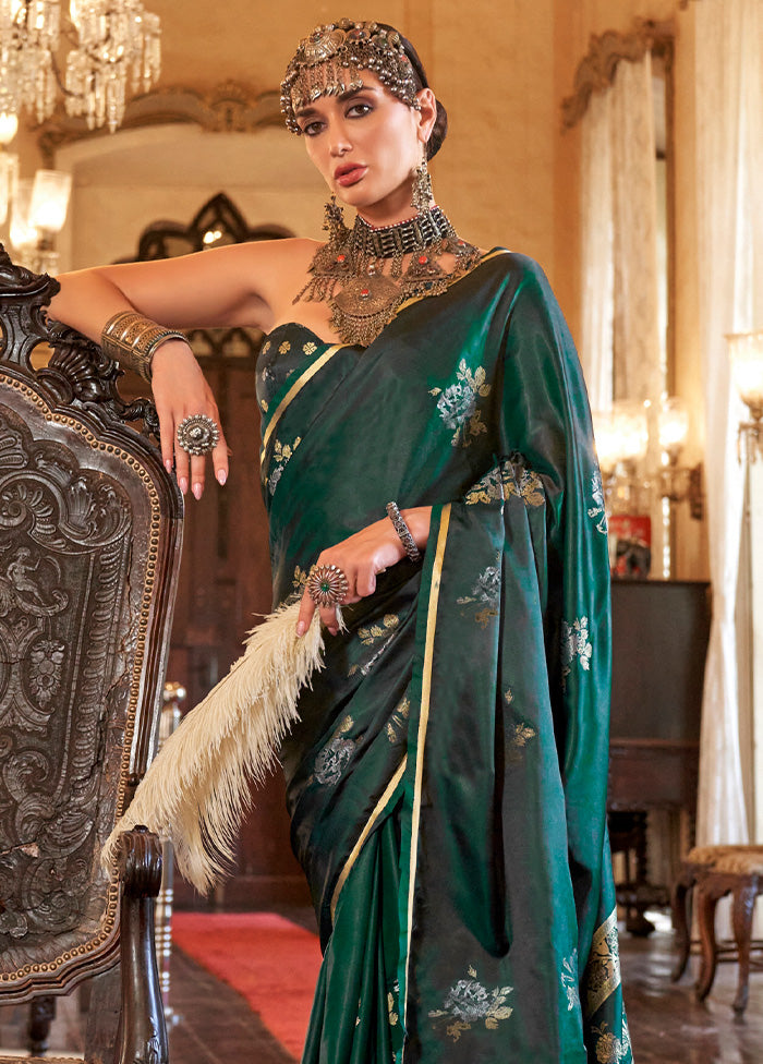 Green Satin Silk Saree With Blouse Piece