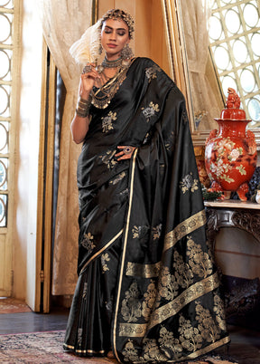 Black Satin Silk Saree With Blouse Piece