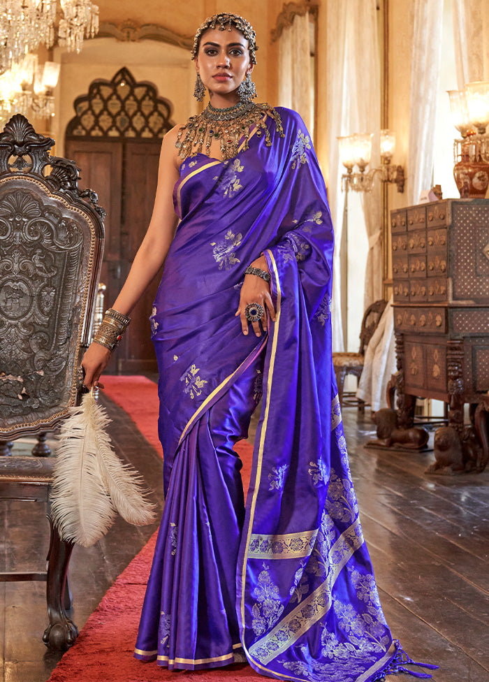 Purple Satin Silk Saree With Blouse Piece