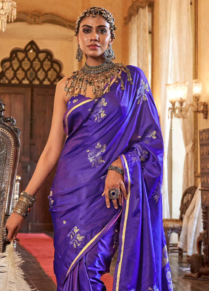 Purple Satin Silk Saree With Blouse Piece