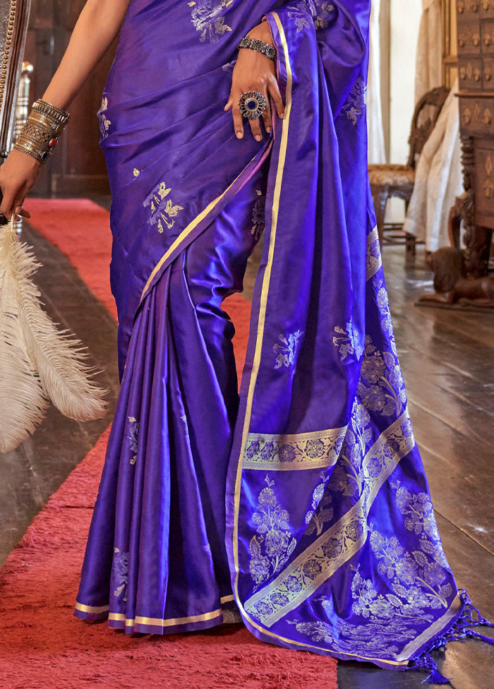 Purple Satin Silk Saree With Blouse Piece