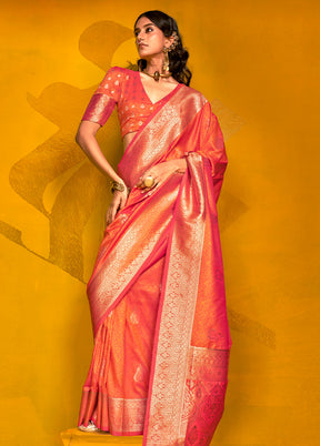 Orange Spun Silk Saree With Blouse Piece