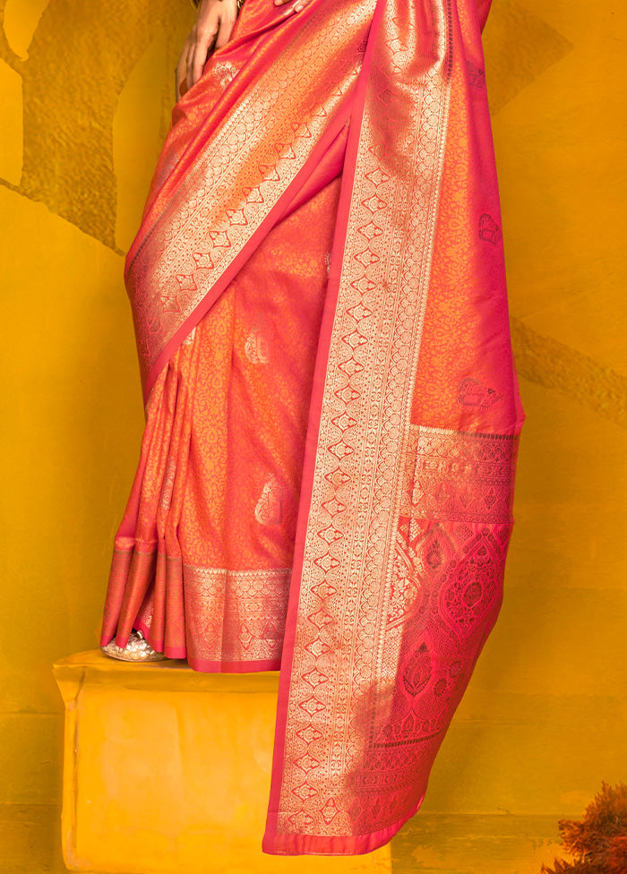 Orange Spun Silk Saree With Blouse Piece